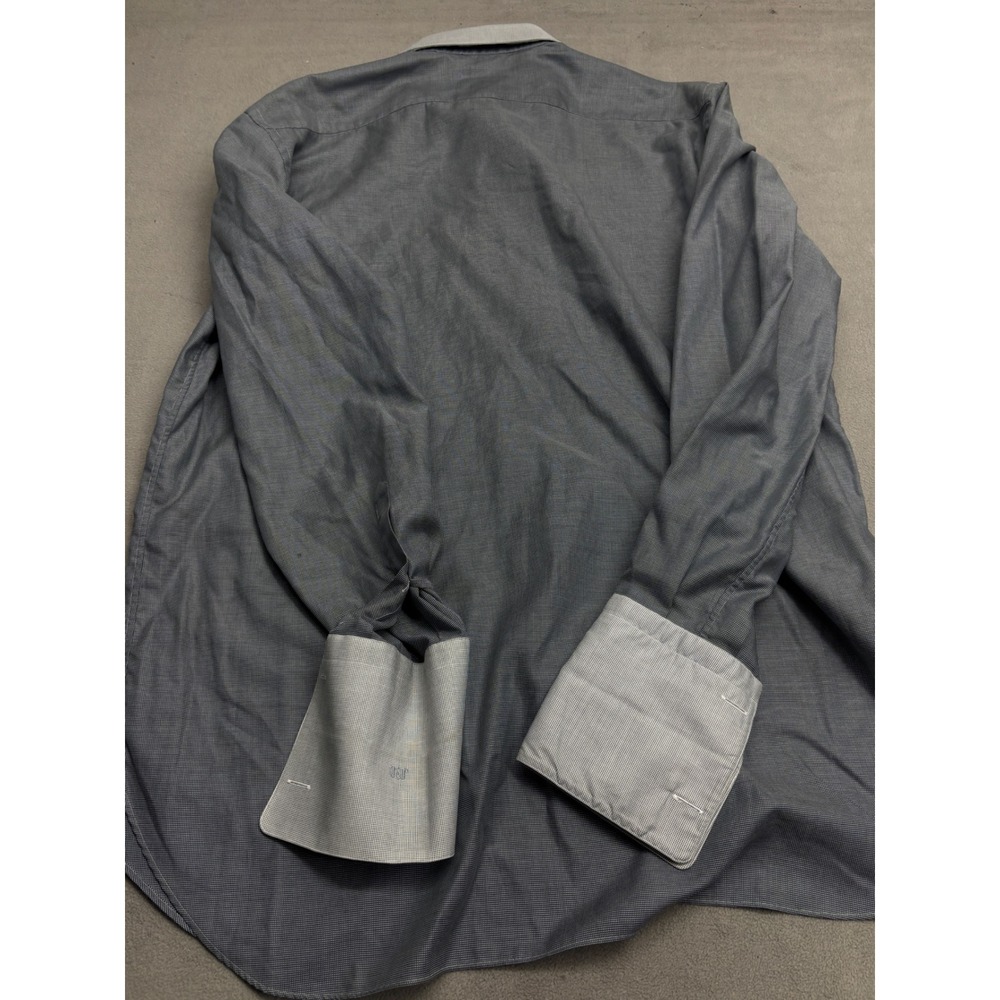 Brioni Neiman Marcus Mens Grey Micro Check French Cuff Dress Shirt 16.5 L Italy - Picture 6 of 7